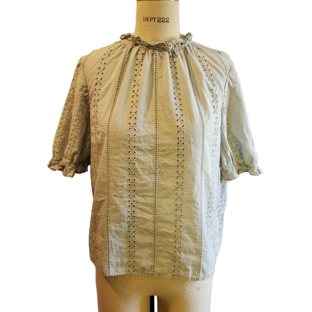 Universal Thread Boho Poets Blouse Gray Eyelet Size M 100% Cotton